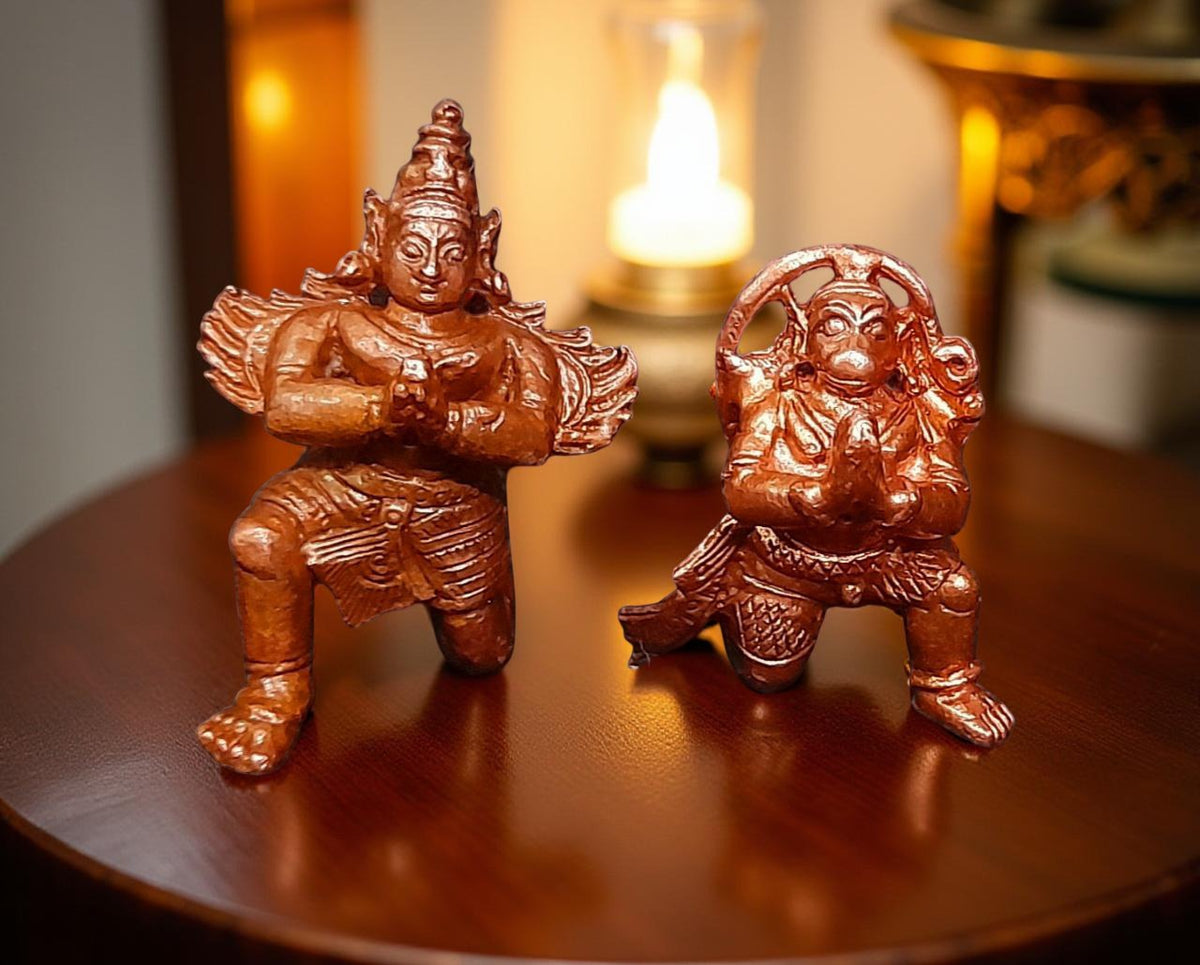 Sacred Copper Hanuman and Garuda Idol – 1.7 Inches, 100 Grams, Handmade Antique Patina Finish, Pack of 1 Piece