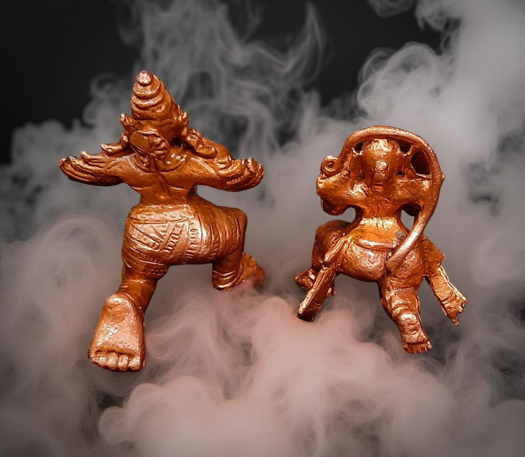 Brownish-Orange Copper Idols, 1.7 Inches, Handmade Hanuman And Garuda, 100Grams, Patina Antique Finish, Pack Of 1 Piece