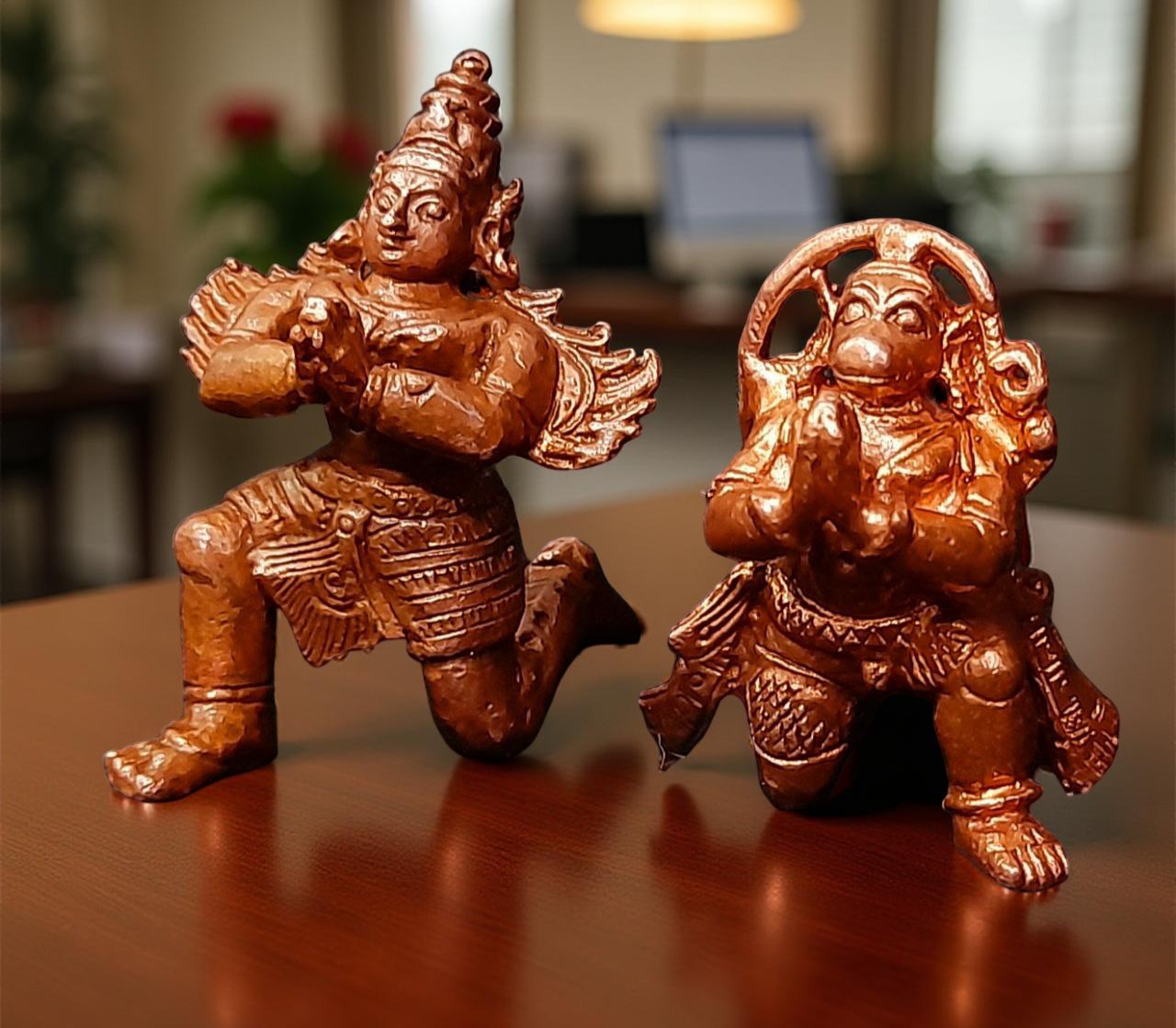 Brownish-Orange Copper Idols, 1.7 Inches, Handmade Hanuman And Garuda, 100Grams, Patina Antique Finish, Pack Of 1 Piece