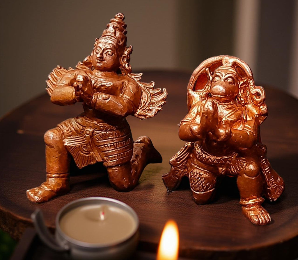 Brownish-Orange Copper Idols, 1.7 Inches, Handmade Hanuman And Garuda, 100Grams, Patina Antique Finish, Pack Of 1 Piece