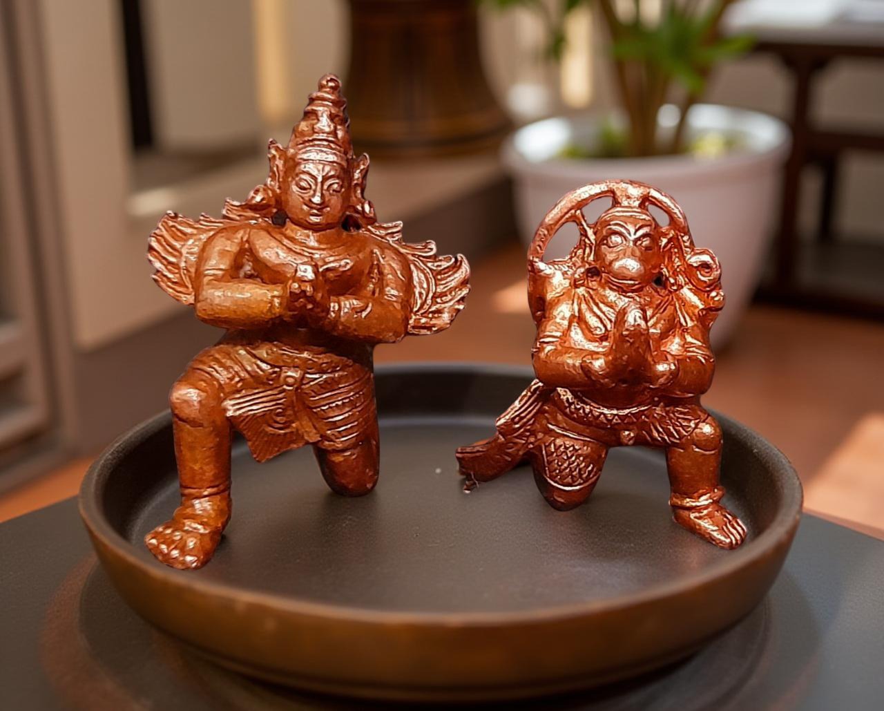 Brownish-Orange Copper Idols, 1.7 Inches, Handmade Hanuman And Garuda, 100Grams, Patina Antique Finish, Pack Of 1 Piece