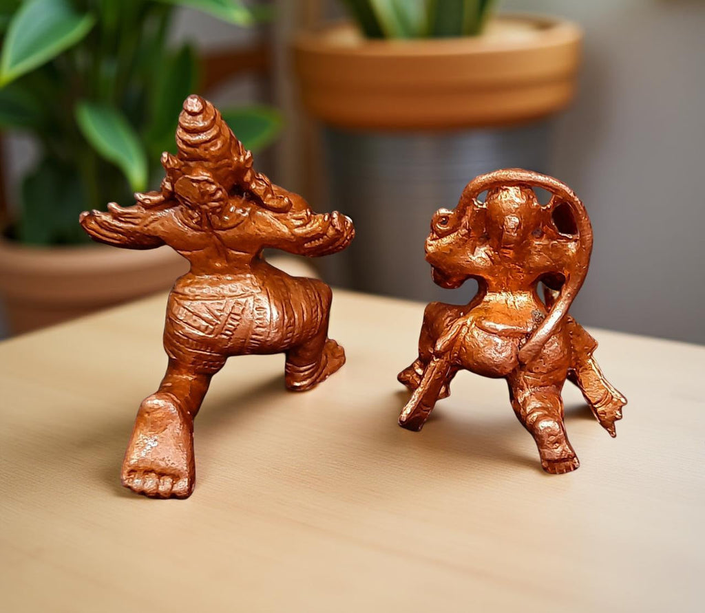 Brownish-Orange Copper Idols, 1.7 Inches, Handmade Hanuman And Garuda, 100Grams, Patina Antique Finish, Pack Of 1 Piece