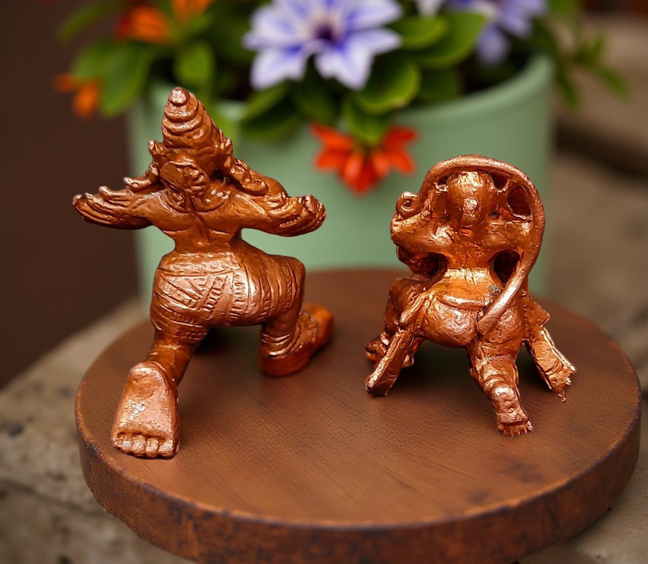 Brownish-Orange Copper Idols, 1.7 Inches, Handmade Hanuman And Garuda, 100Grams, Patina Antique Finish, Pack Of 1 Piece