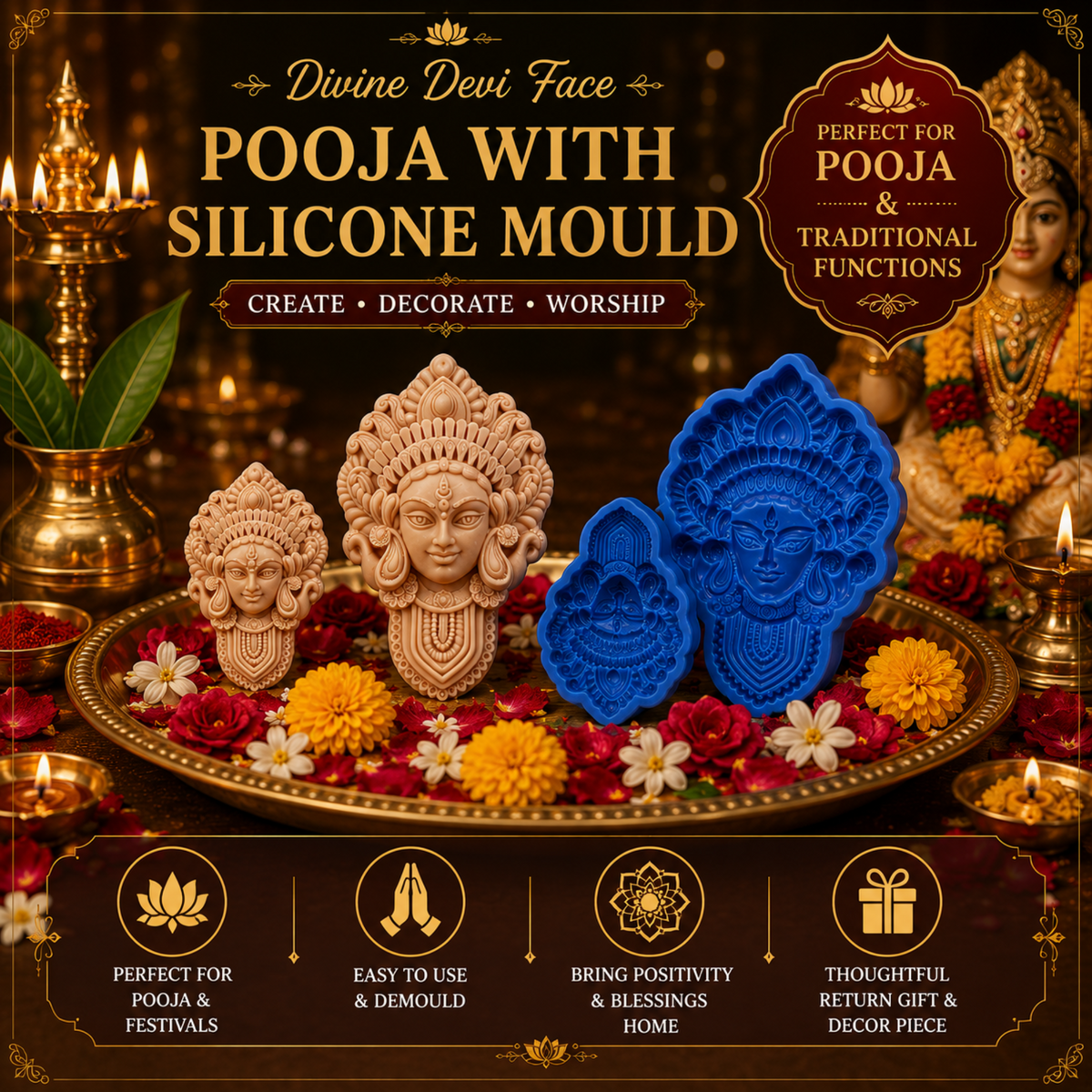 Durga Goddess Shakti Navratri DurgaPuja Dussehra Festive Celebration Worship Devotional Craft Silicone Mold-unikraf