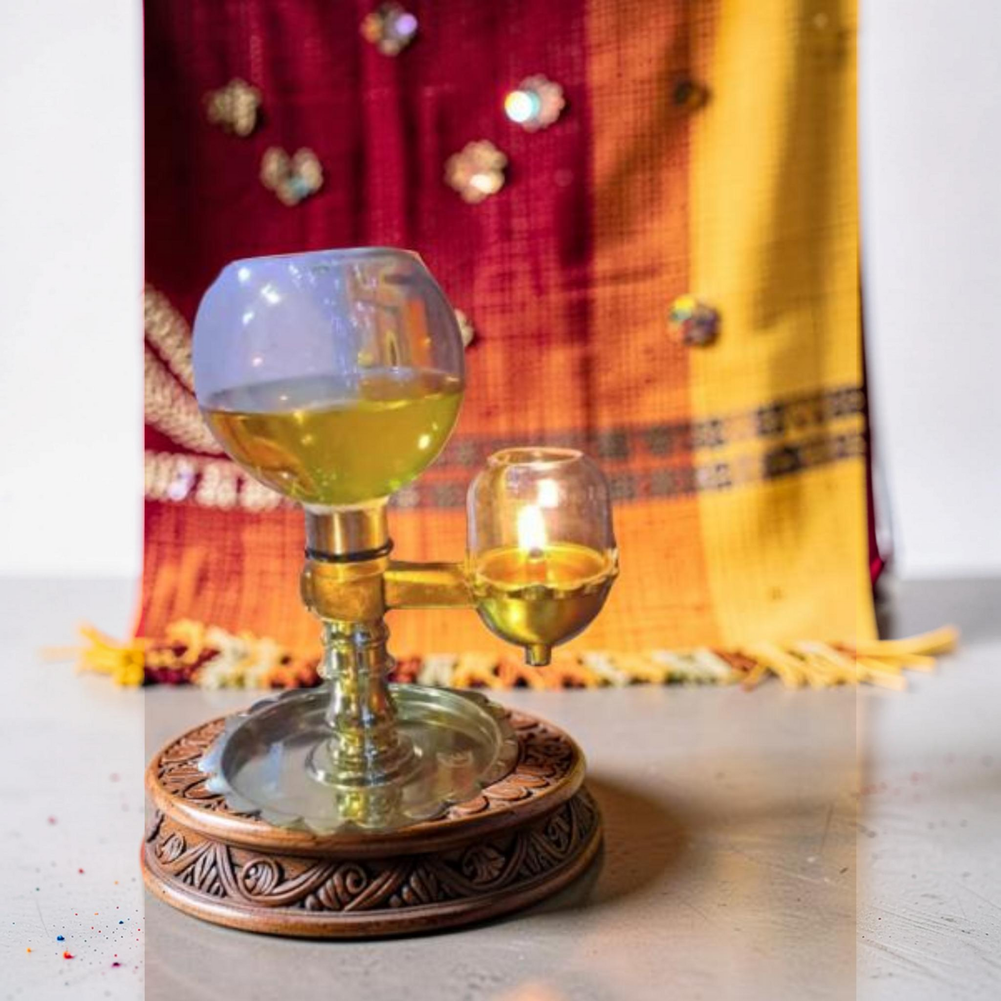 Akhand Deep Akhand Diya For Navratri Oil Model 250 ml. Glass Oil Container - No Wick Lifting