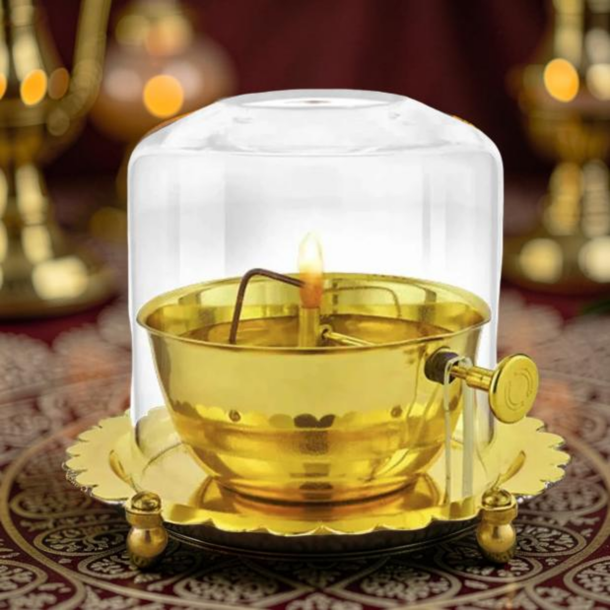 Super Premium Brass Akhand Jyot Diya With Screw Lever _ Ghee as well as Oil.