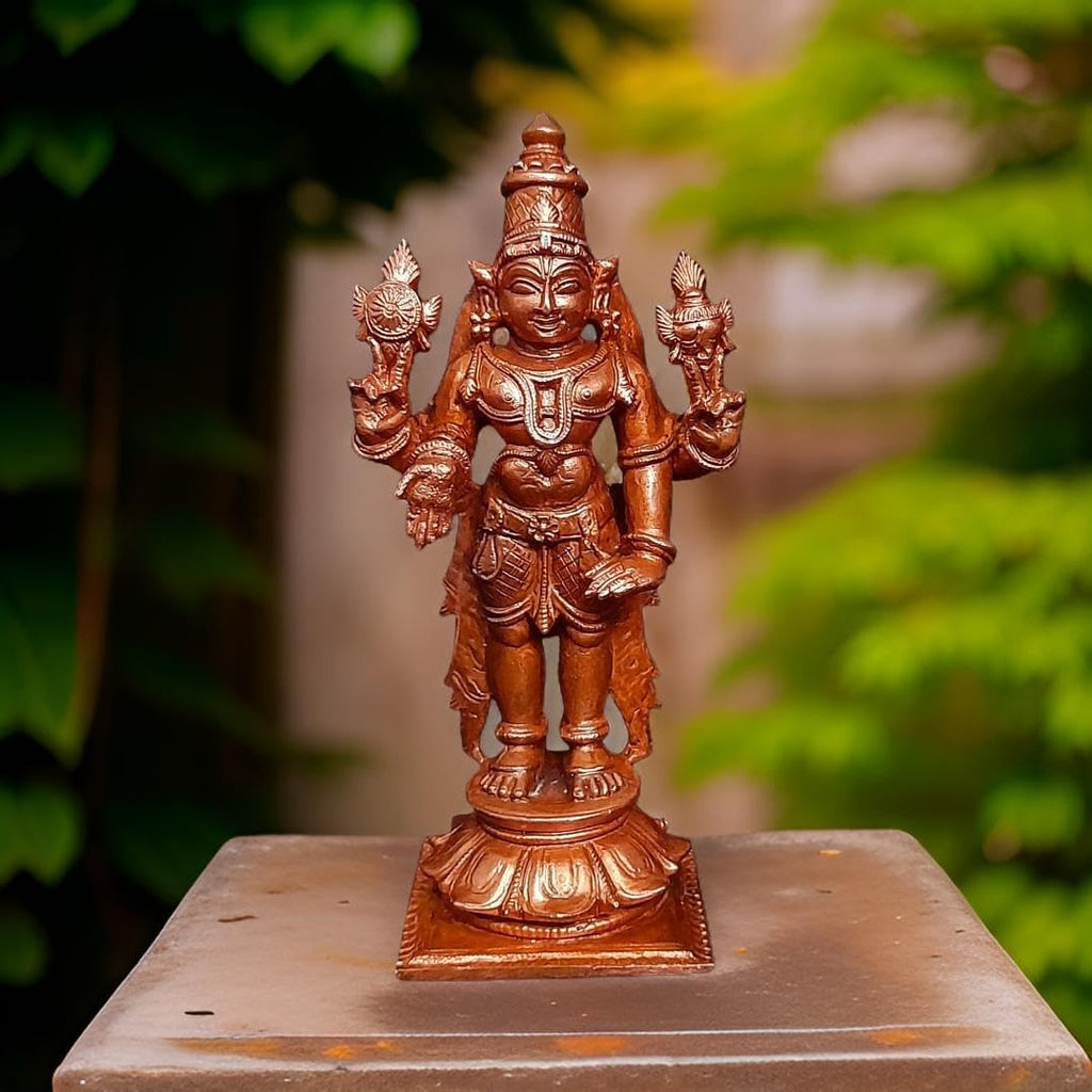 Brownish-Orange Copper Idols India, 3.9 Inches, Handmade Lord Venkateswara, 231Grams, Patina Antique Finish, Pack Of 1 Piece
