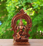 Brownish-Orange Copper Idols India, 3.3 Inches, Handmade Raja Rajeshwari Idol With Makara Thooranam, 140G, Patina Antique Finish, Pack Of 1 Piece