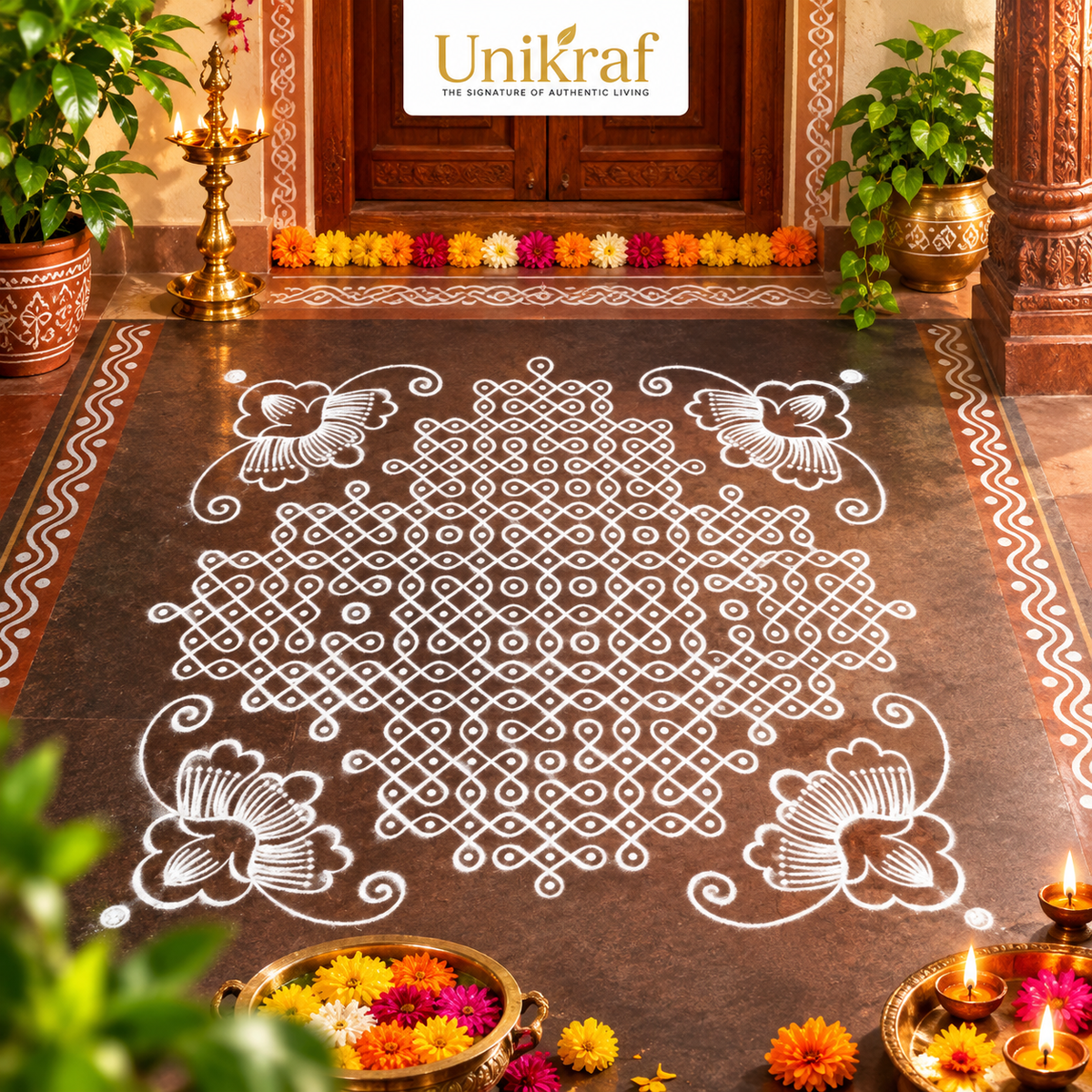 Biggest Floral Corner Kolam Stencil :40 Inch: WJ4009 -Unikraf Yantra