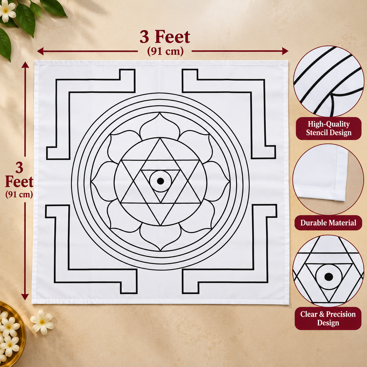 Tripura Sundari Flex Rangoli Stencil – Traditional Yantra Design for Pooja & Festivals | 3 Feet