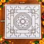 Bhadrakam Flex Stencil _3.5 Feet x3.5 feet| Traditional Floral Mandala Kolam Design | Reusable Rangoli Stencil for Pooja, Festivals & Spiritual Decor