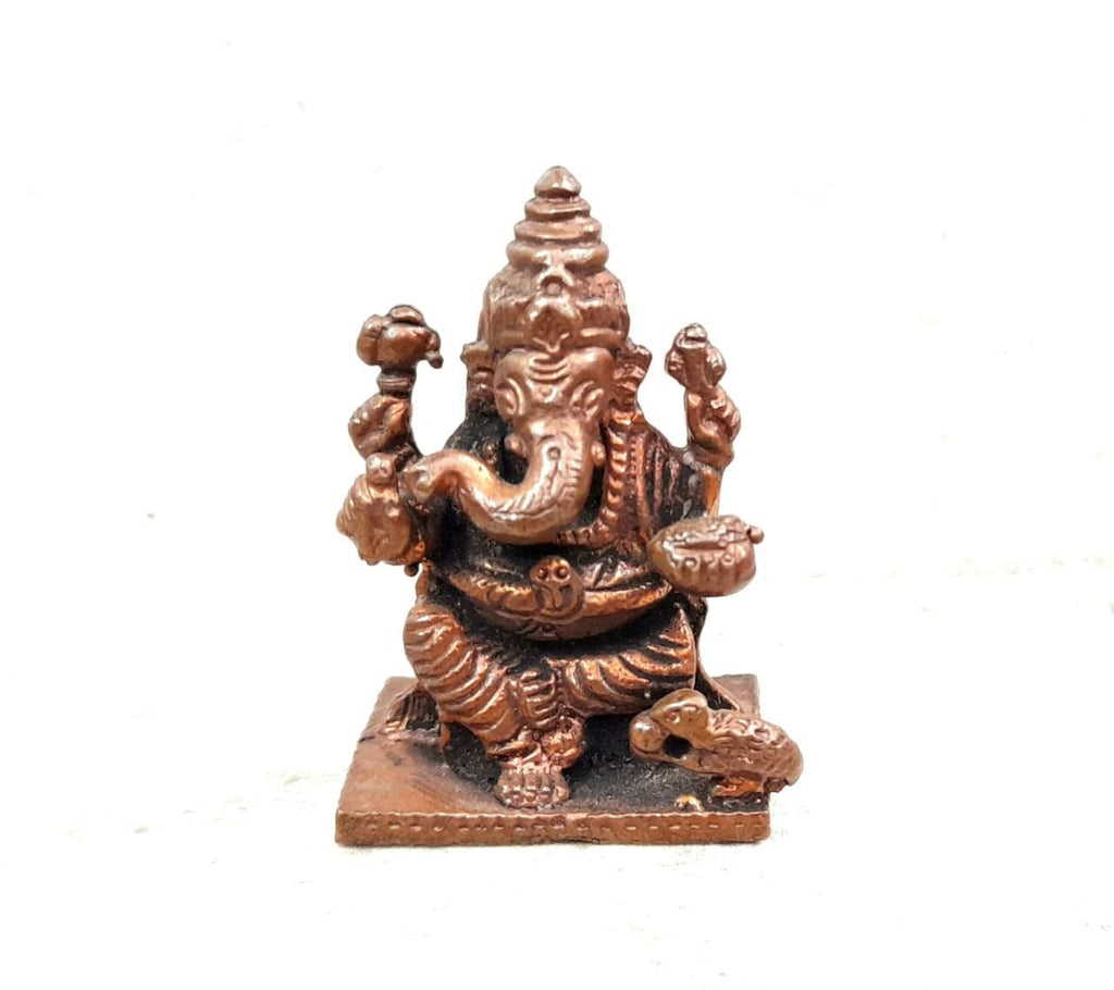 Brownish-Orange Copper Idols, 3.8 Cm, Handmade Little Ganesh 40Grams, Patina Antique Finish, Pack Of 1 Piece