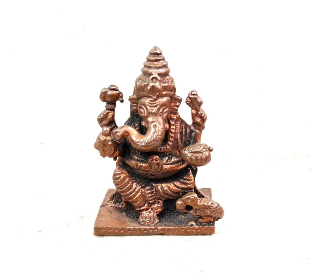 Brownish-Orange Copper Idols, 3.8 Cm, Handmade Little Ganesh 40Grams, Patina Antique Finish, Pack Of 1 Piece