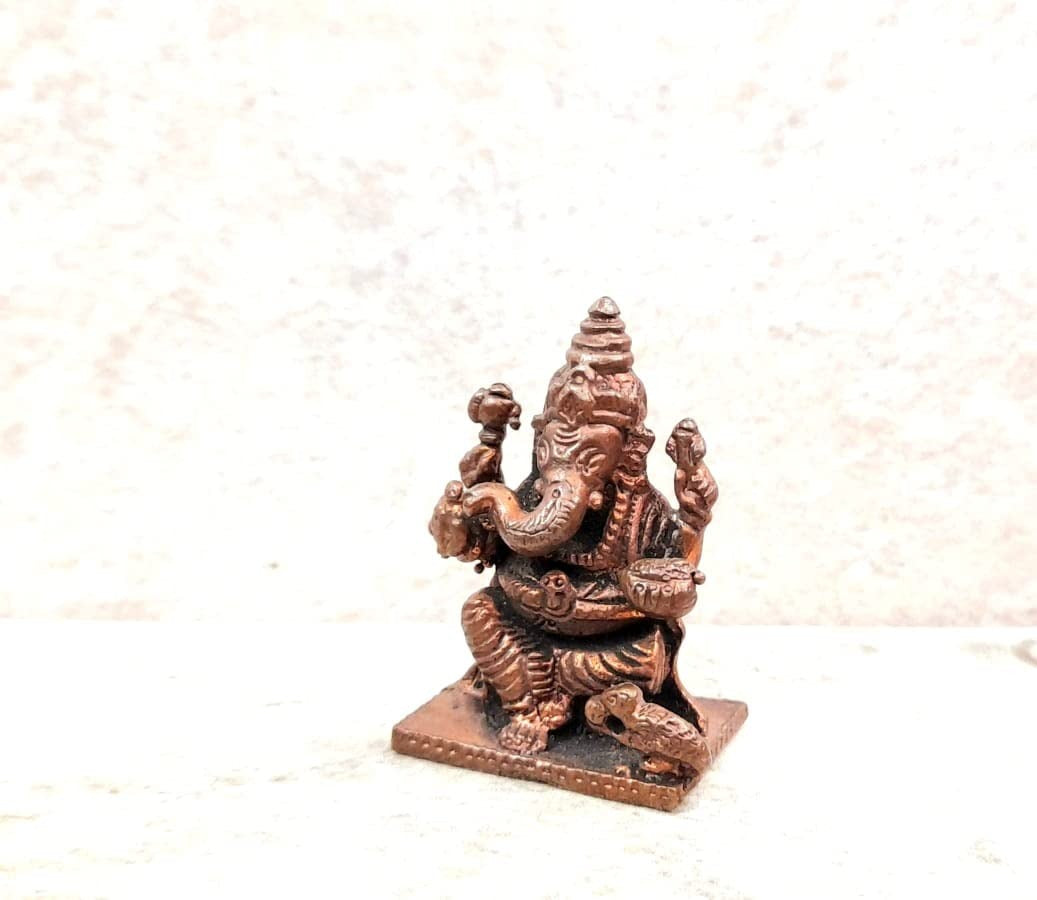 Brownish-Orange Copper Idols, 3.8 Cm, Handmade Little Ganesh 40Grams, Patina Antique Finish, Pack Of 1 Piece
