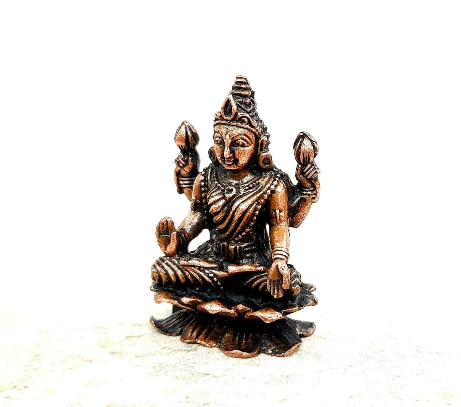 Brownish-Orange Copper Idols India, 1.8Inches, Handmade Lakshmi Idol, 65G, Patina Antique Finish, Pack Of 1 Piece