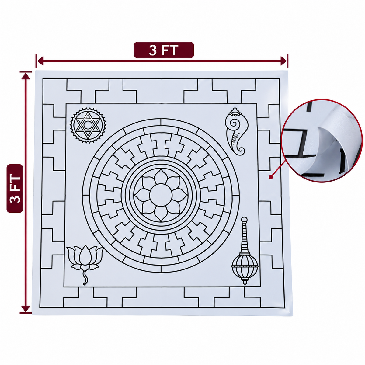 Chakrabjam Flex Stencil - 3.5 Feet  | Sacred Rangoli & Kolam Design | Reusable Pooja Stencil