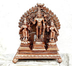Sacred Srinivasa Perumal with Sridevi & Bhudevi Temple-Style Solid Copper Idol with Dasavathara Prabhavali – 7.2 Inch | 1.8 kg | Antique Patina Finish