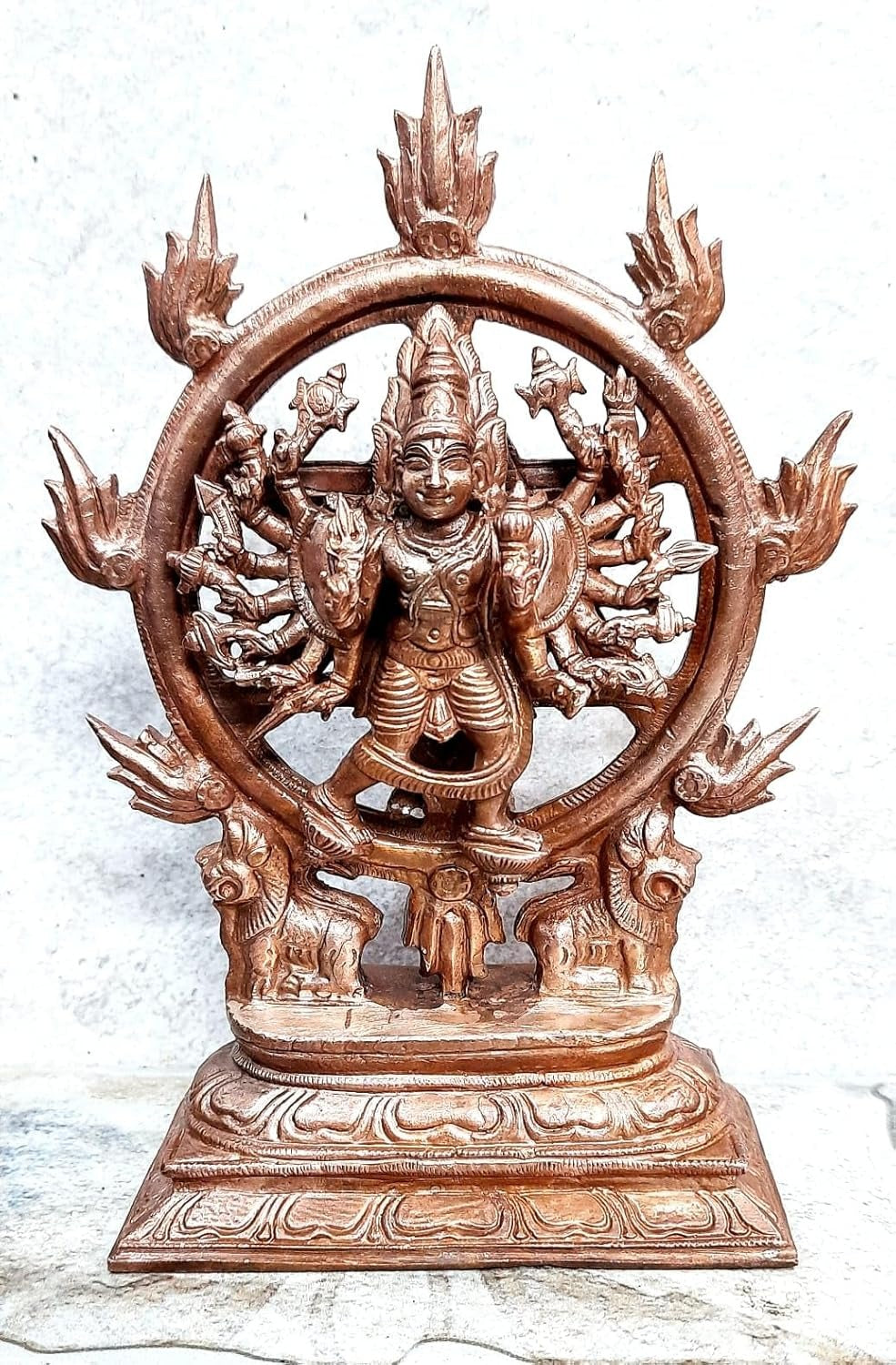 Sacred Copper Chakrathalwar (Sudarshana Chakra) Idol – 6.8 Inches, 1.3 Kg, Handmade Patina ieceAntique Finish, Pack of 1 P