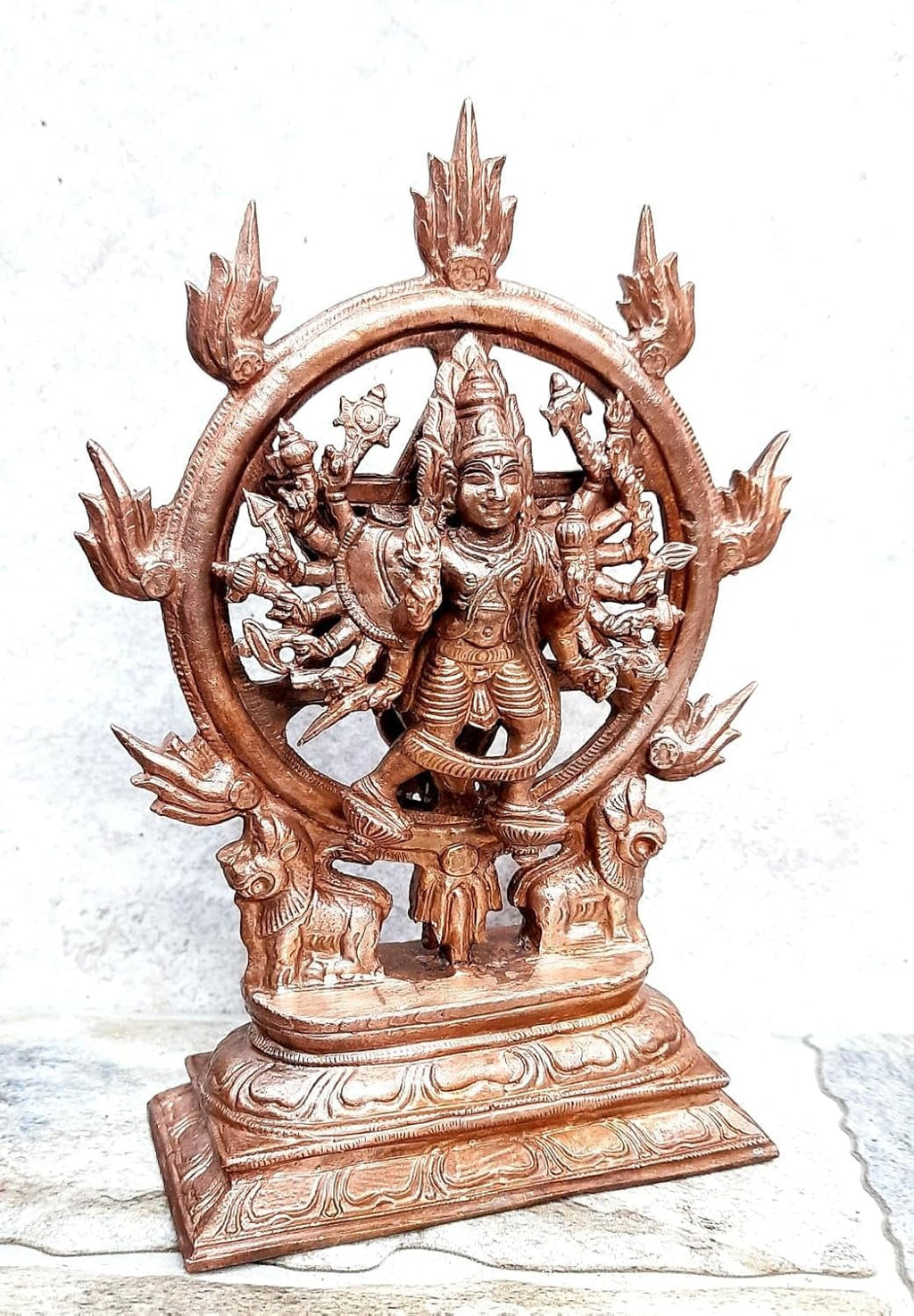 Sacred Copper Chakrathalwar (Sudarshana Chakra) Idol – 6.8 Inches, 1.3 Kg, Handmade Patina ieceAntique Finish, Pack of 1 P