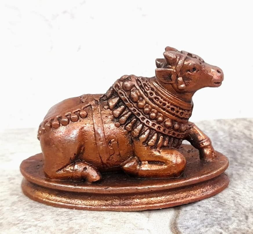 Brownish-Orange Copper Idols Indiaby Unikraf , 1.2 Inches, Handmade Nandhi Idol, 105G, Patina Antique Finish, Pack Of 1 Piece