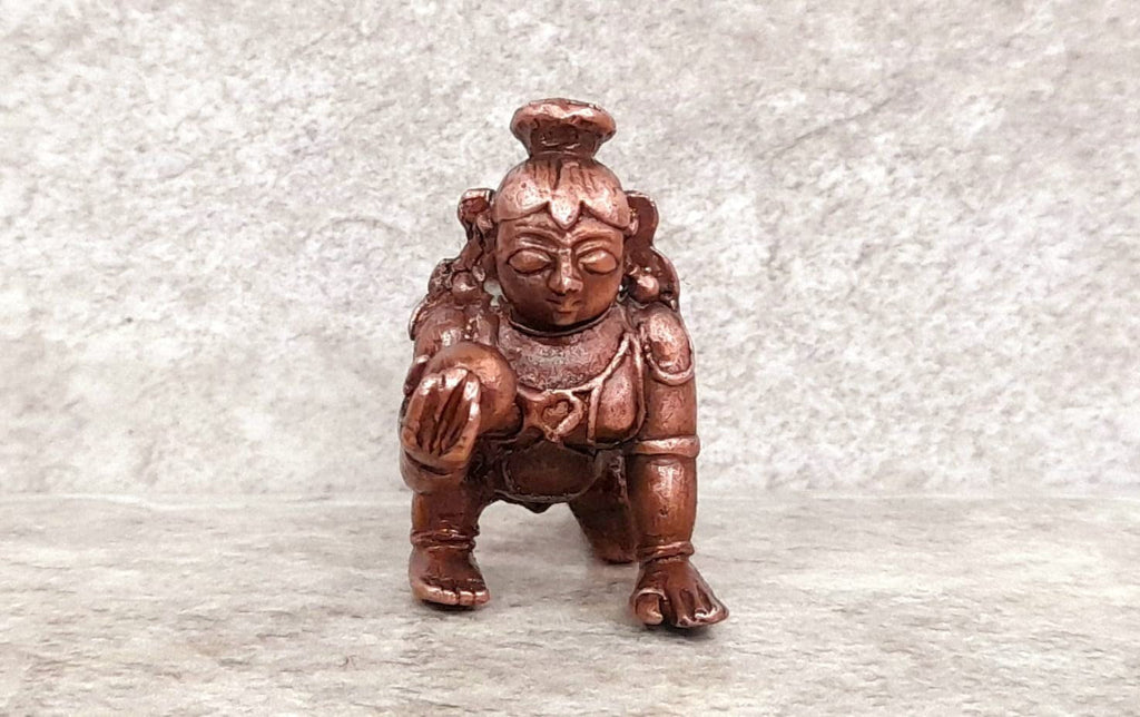 Sacred Bal Krishna Solid Copper Mini Idol – 1.6 Inch | 55g | Antique Patina Finish