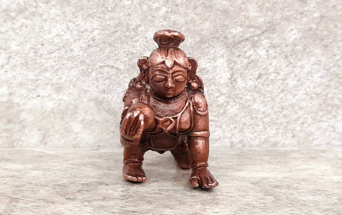 Sacred Bal Krishna Solid Copper Mini Idol – 1.6 Inch | 55g | Antique Patina Finish