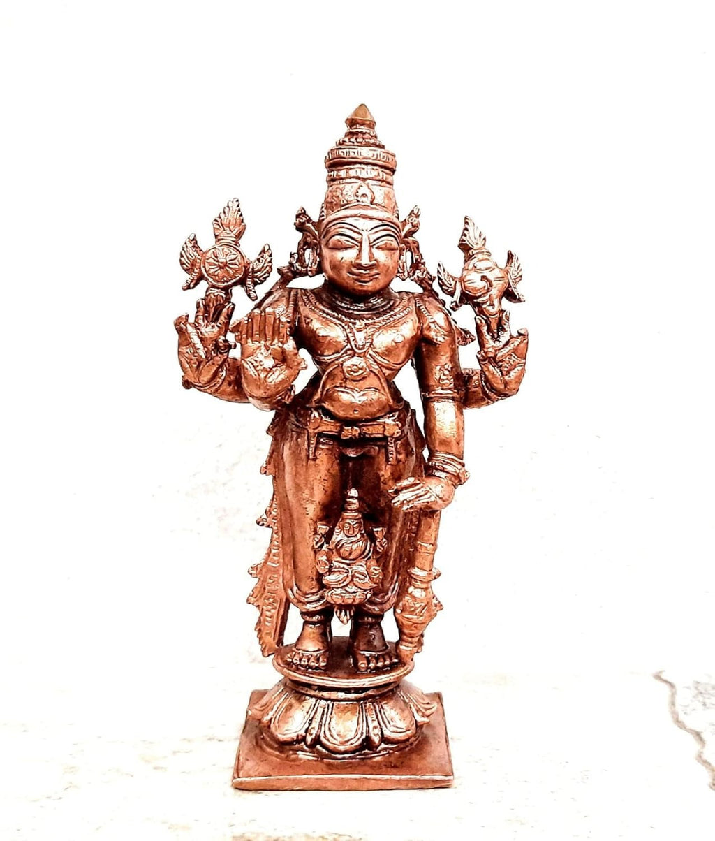 Brownish-Orange Copper Idols Of God Srinivasa Perumal With Lakshmi, 10Cm, 250 G, Patina Antique Finish, Pack Of 1 Piece