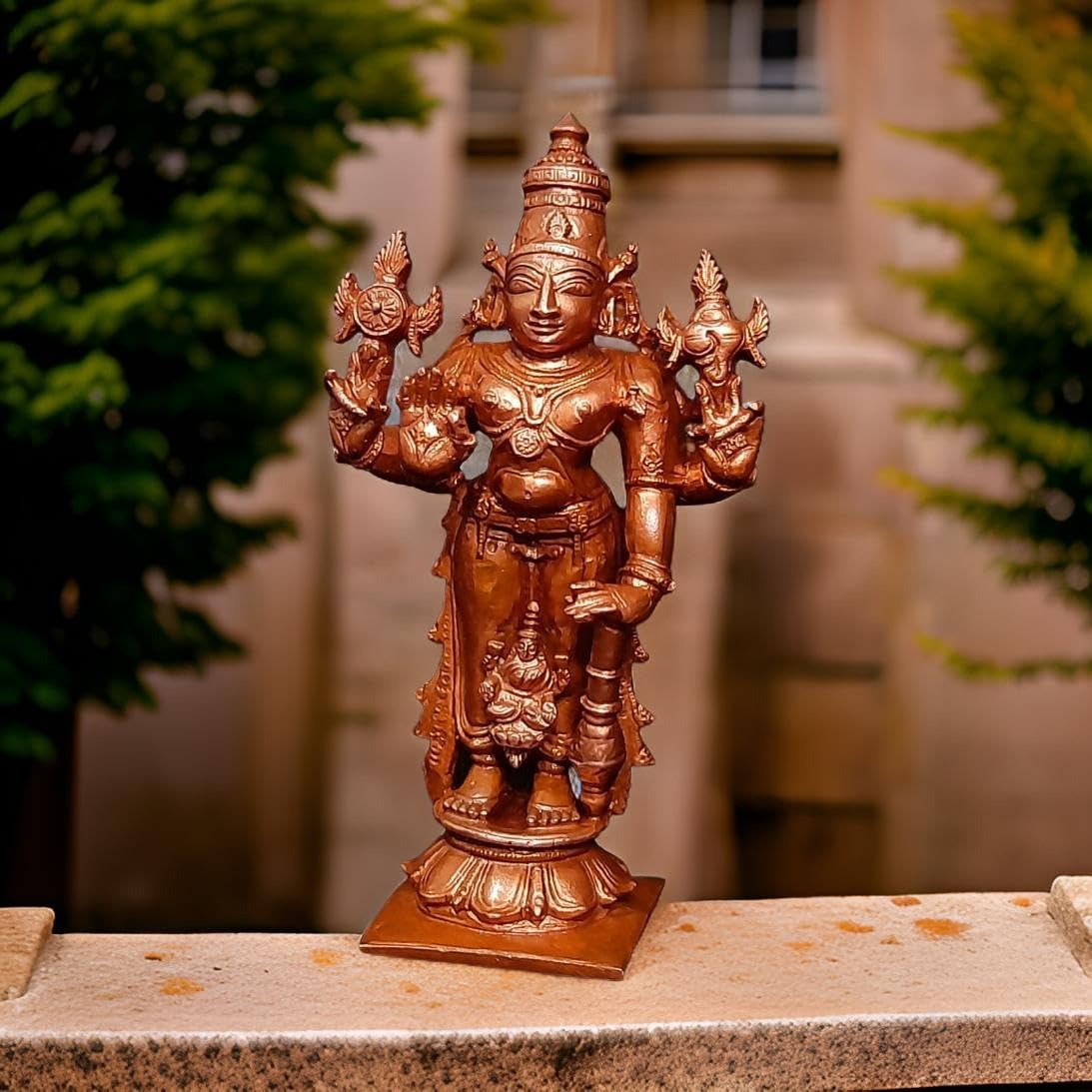 Brownish-Orange Copper Idols Of God Srinivasa Perumal With Lakshmi, 10Cm, 250 G, Patina Antique Finish, Pack Of 1 Piece