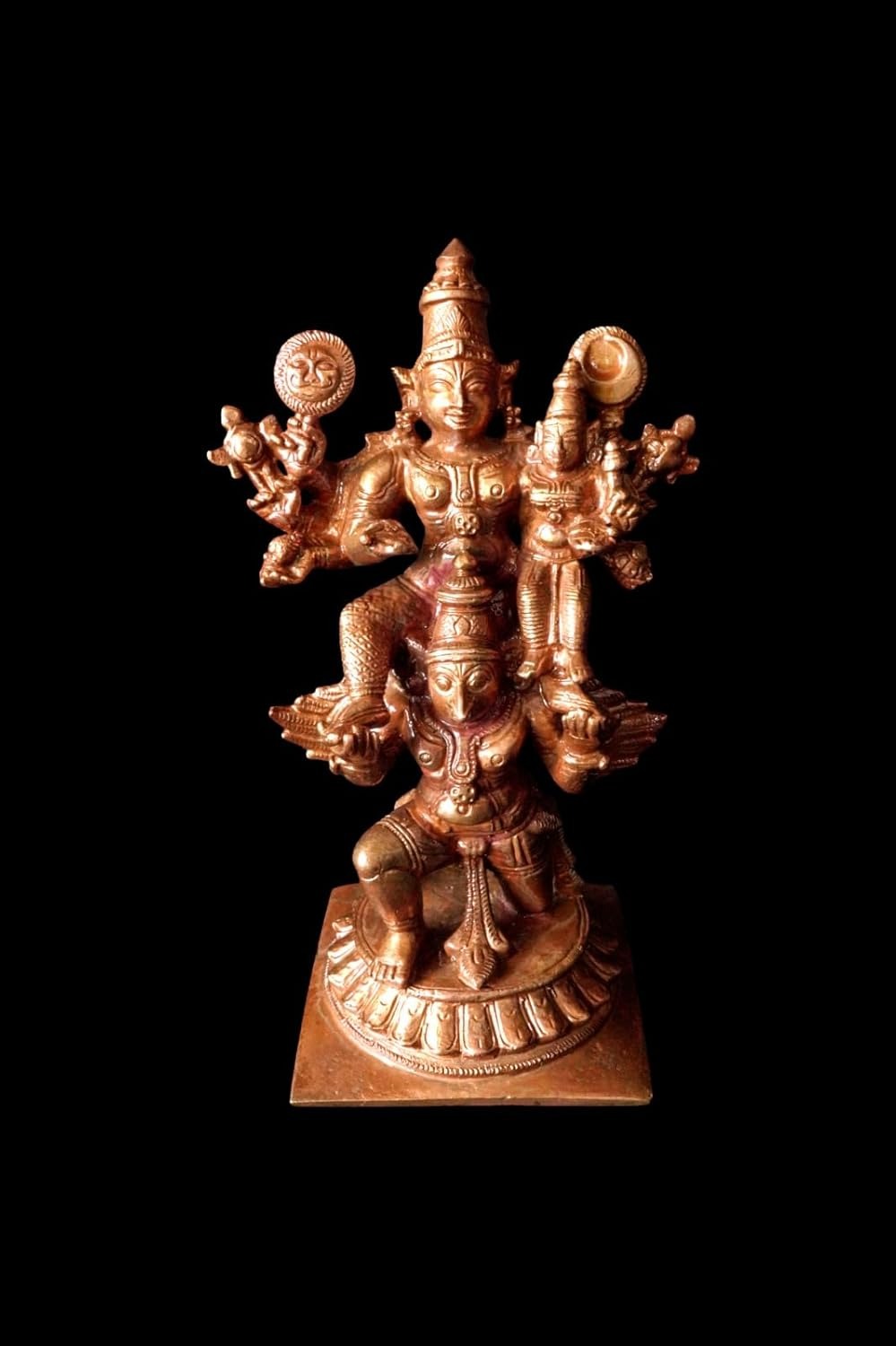 Brown Copper Idols Of God Garuda Vahanam With Perumal, 12.5 Cm, 510G, Handmade Pack Of 1 Piece