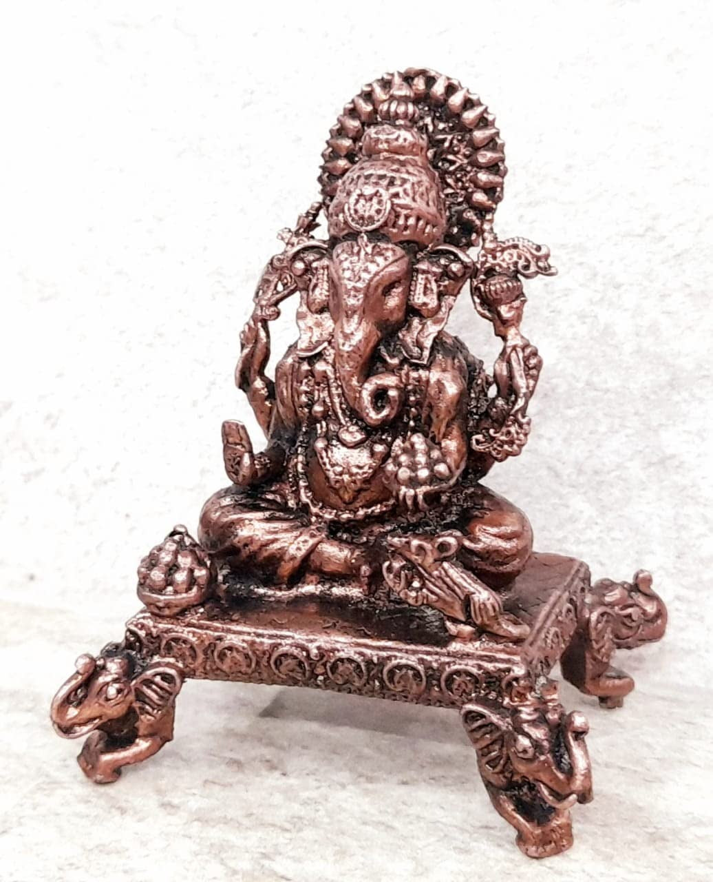 Brownish-Orange Copper Idolsby, 2.7 Inches, Handmade Ganesh With Peedam, 150Grams, Patina Antique Finish, Pack Of 1 Piece