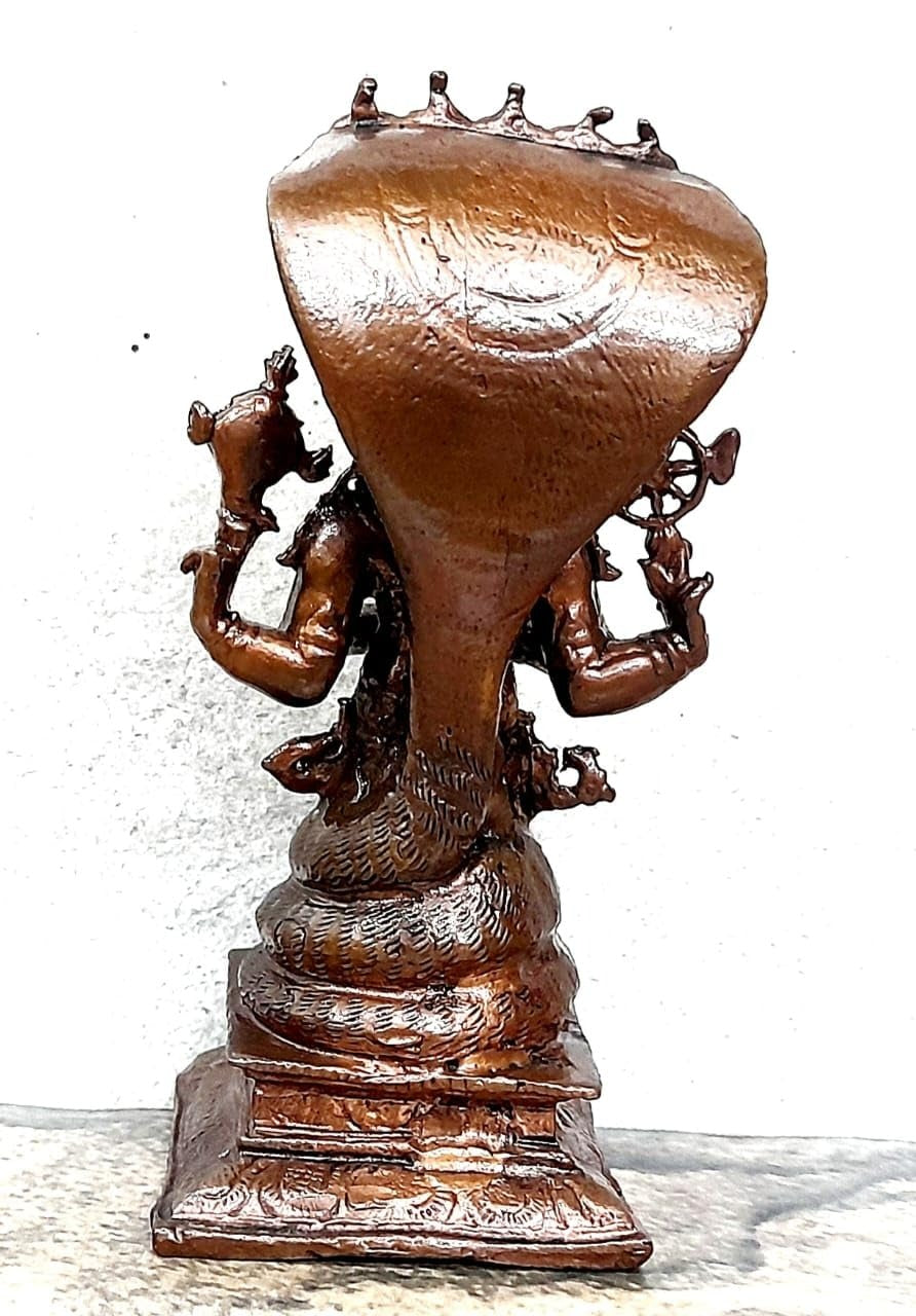 Brown Copper Idols Of God Maha Vishnu Standing In Adisesha, 4.4 Inches, 410G, Handmade, Pack Of 1Piece
