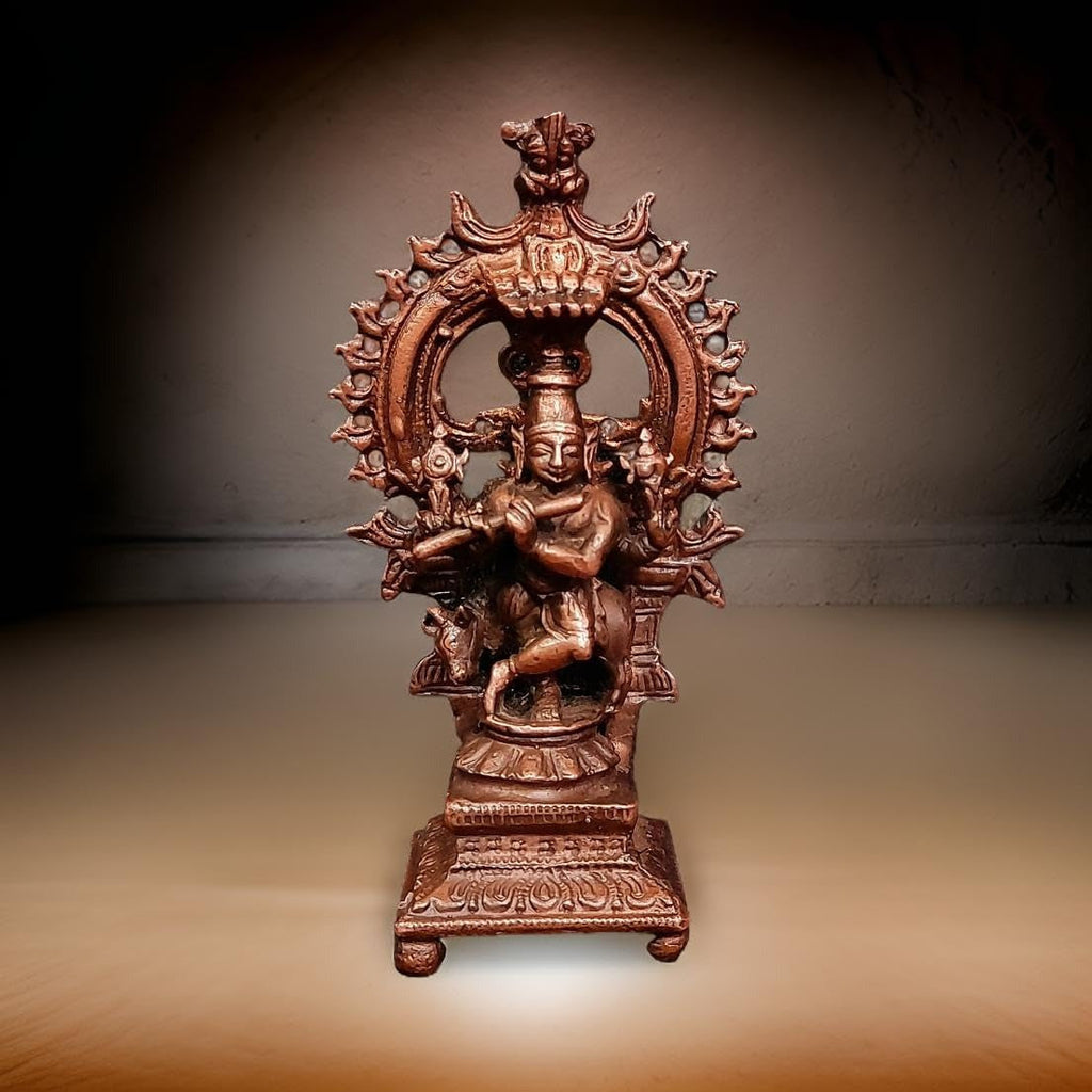 sacred Orange Copper Venugopalaswamy Idol, 3 Inches, 90 Grams, Handmade, Antique Patina Finish, Pack of 2 Pieces