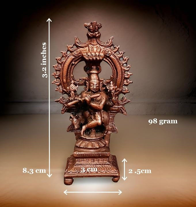 sacred Orange Copper Venugopalaswamy Idol, 3 Inches, 90 Grams, Handmade, Antique Patina Finish, Pack of 2 Pieces
