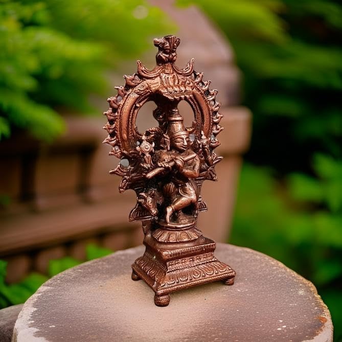 sacred Orange Copper Venugopalaswamy Idol, 3 Inches, 90 Grams, Handmade, Antique Patina Finish, Pack of 2 Pieces