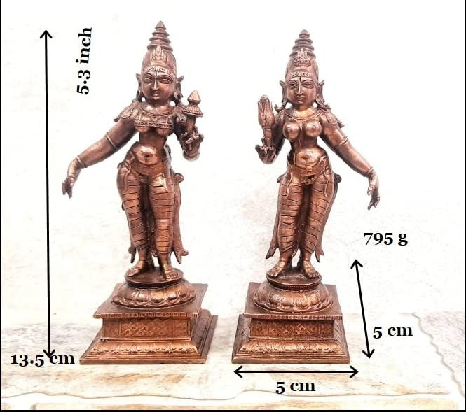Sacred Copper Goddess Idol – 13.5 cm, 795 Grams, Handmade Antique Patina Finish, Pack of 1 Piece