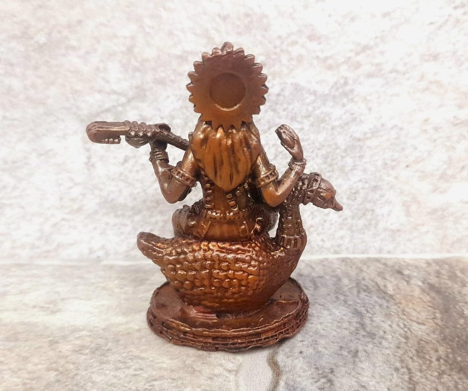 Brownish-Orange Copper Idols India, 2 Inches, Handmade Goddess Saraswathi Idol 87 Gram, Patina Antique Finish, Pack Of 1 Piece