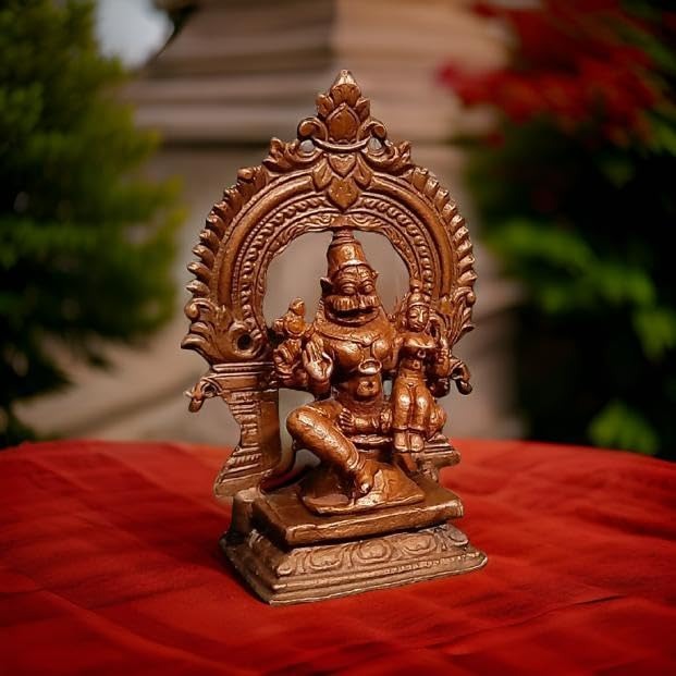 Brownish-Orange Copper Idols Of God Lakshmi Narasimhar With Prabhavalli, 3.3 Inches, 146G, Patina Antique Finish, Pack Of 2 Piece