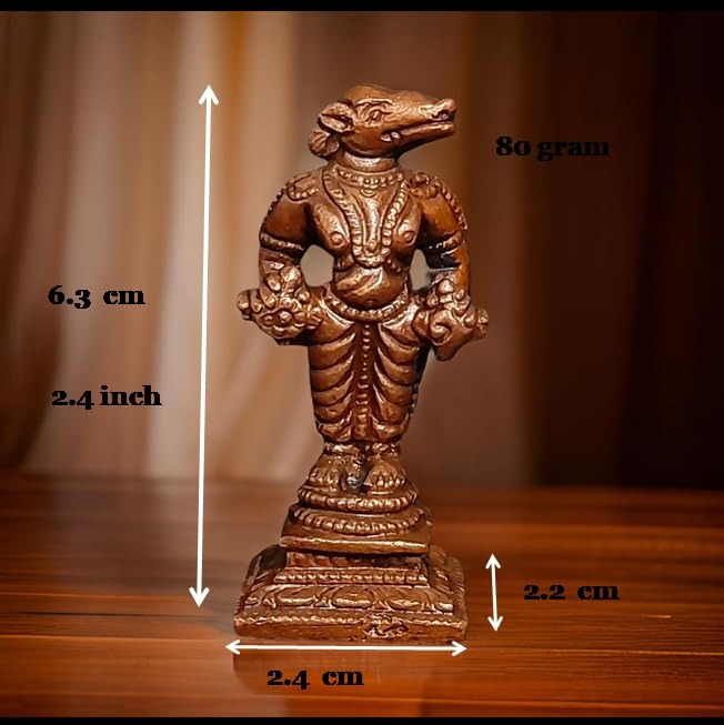 Sacred Bhoo Varaha Copper Idol – 2.4 Inches Handmade Vishnu Varaha Avatar Statue | Antique Patina Finish | Pooja Room Hindu God Murti | 80 Grams | Pack of 1