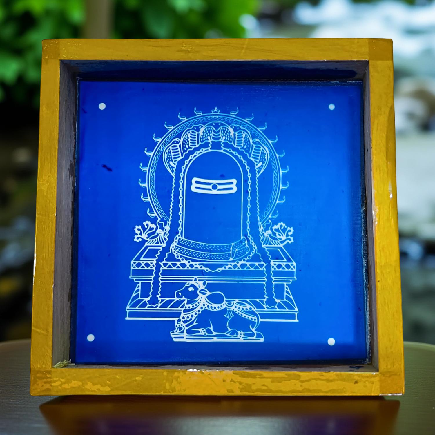 Unikraf  Shivling with Nandi Rangoli Stencil Wooden  5x5 Inches  Pack of 1 Piece