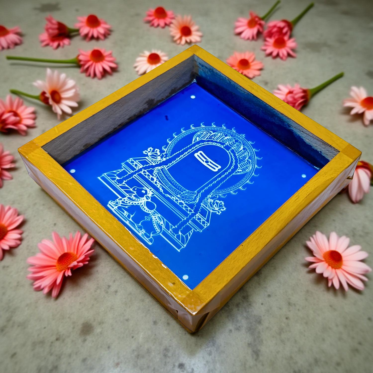 Unikraf  Shivling with Nandi Rangoli Stencil Wooden  5x5 Inches  Pack of 1 Piece