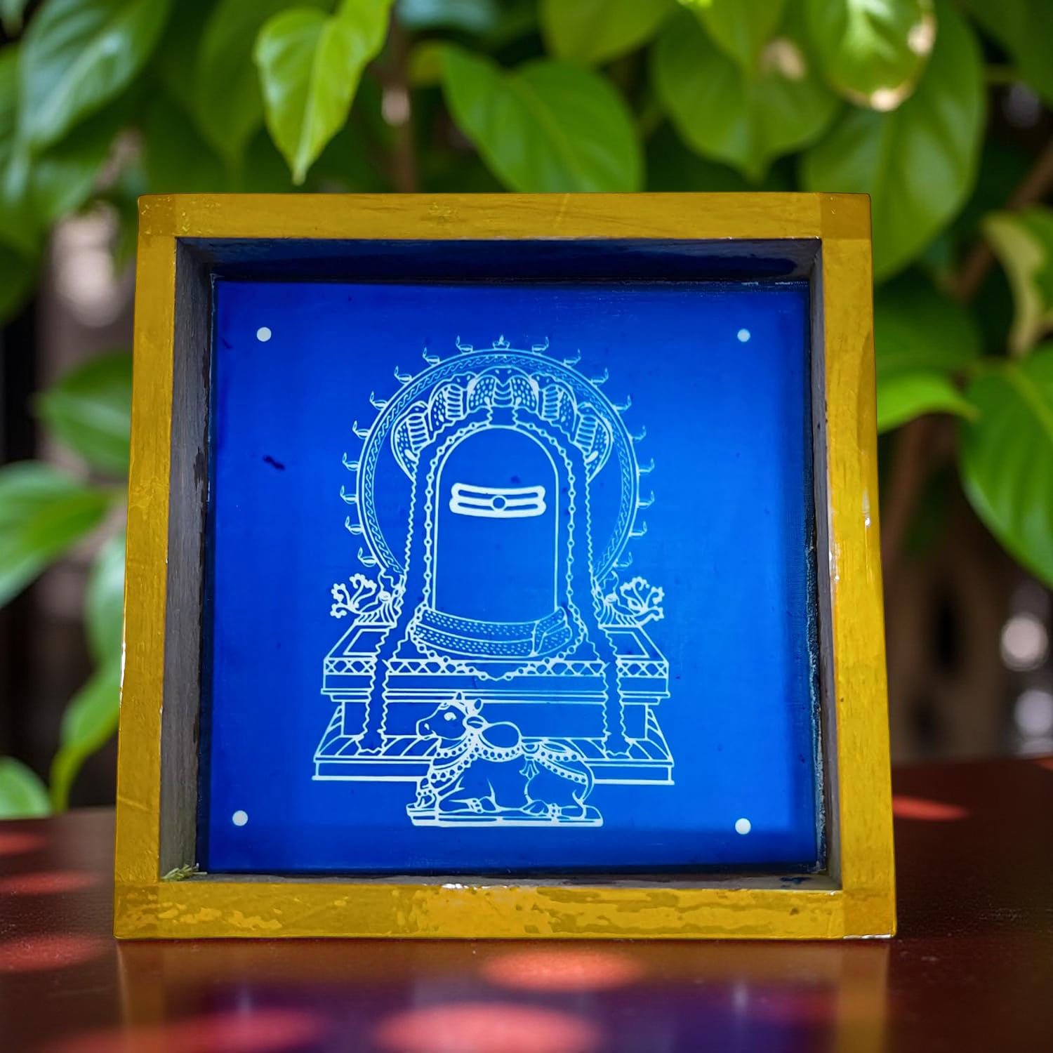 Unikraf  Shivling with Nandi Rangoli Stencil Wooden  5x5 Inches  Pack of 1 Piece