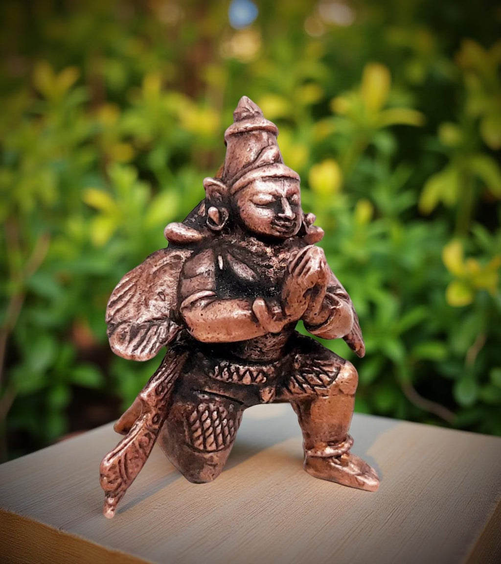 Brownish-Orange Copper Idols India, 1.7 Inches, Handmade Garudar, 55G, Patina Antique Finish, Pack Of 1 Piece