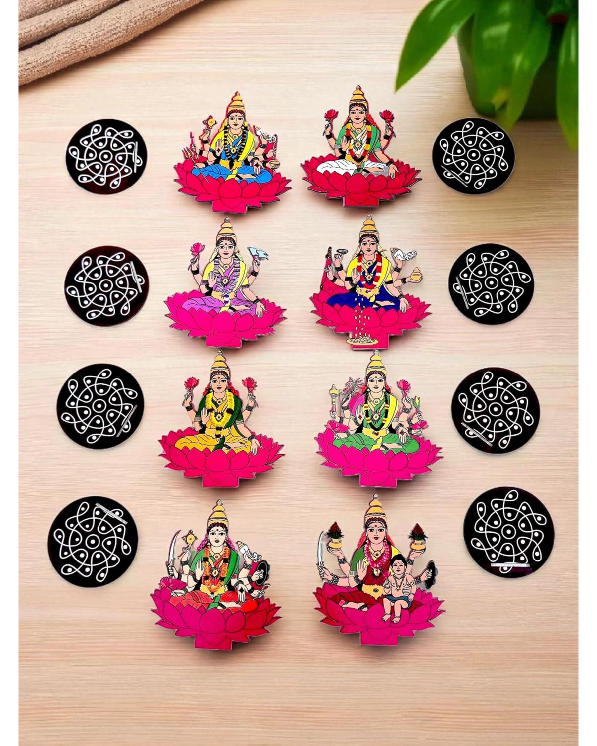Ashta Lakshmi Set for Varalakshmi Pooja – 4 Inch MDF Set of 8 | Pooja, Vratham & Bommala Koluvu Decor