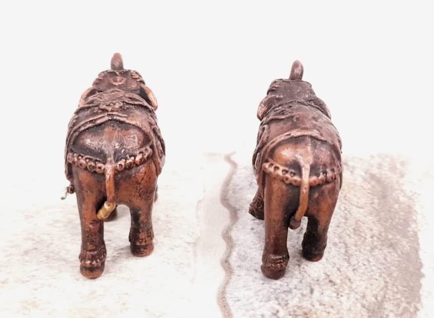 Brownish-Orange Copper Idols India, 1.1 Inches, Handmade Paired Elephant Idol 125 Gram, Patina Antique Finish, Pack Of 2 Piece