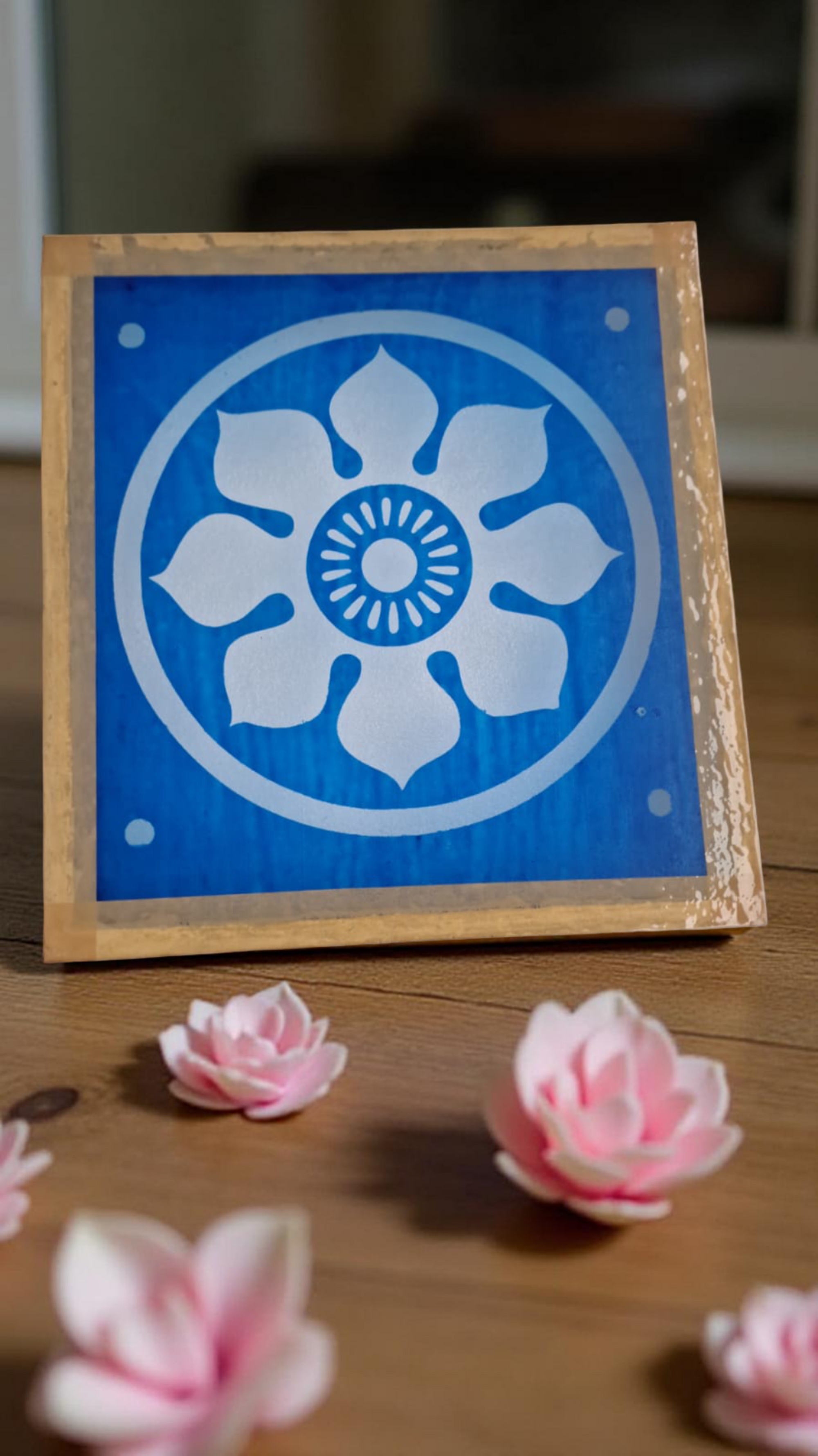 Ashtadala Mandala Yantra  Rangoli Stencil Wooden Pack of 1 piece