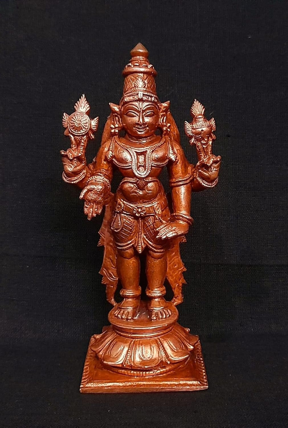 Brownish-Orange Copper Idols India, 4.2 Inches, Handmade Lord Venkateswara, 385G, Patina Antique Finish, Pack Of 1 Piece