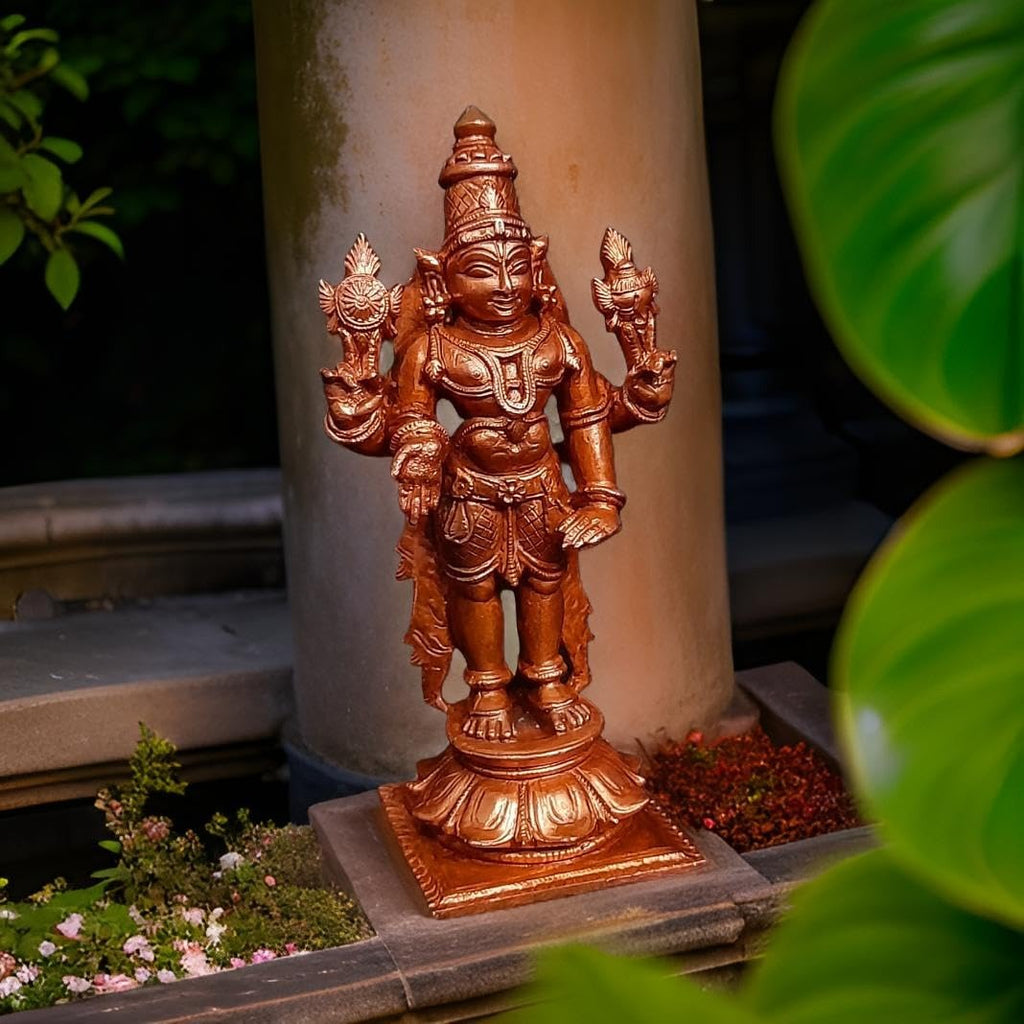 Brownish-Orange Copper Idols India, 4.2 Inches, Handmade Lord Venkateswara, 385G, Patina Antique Finish, Pack Of 1 Piece