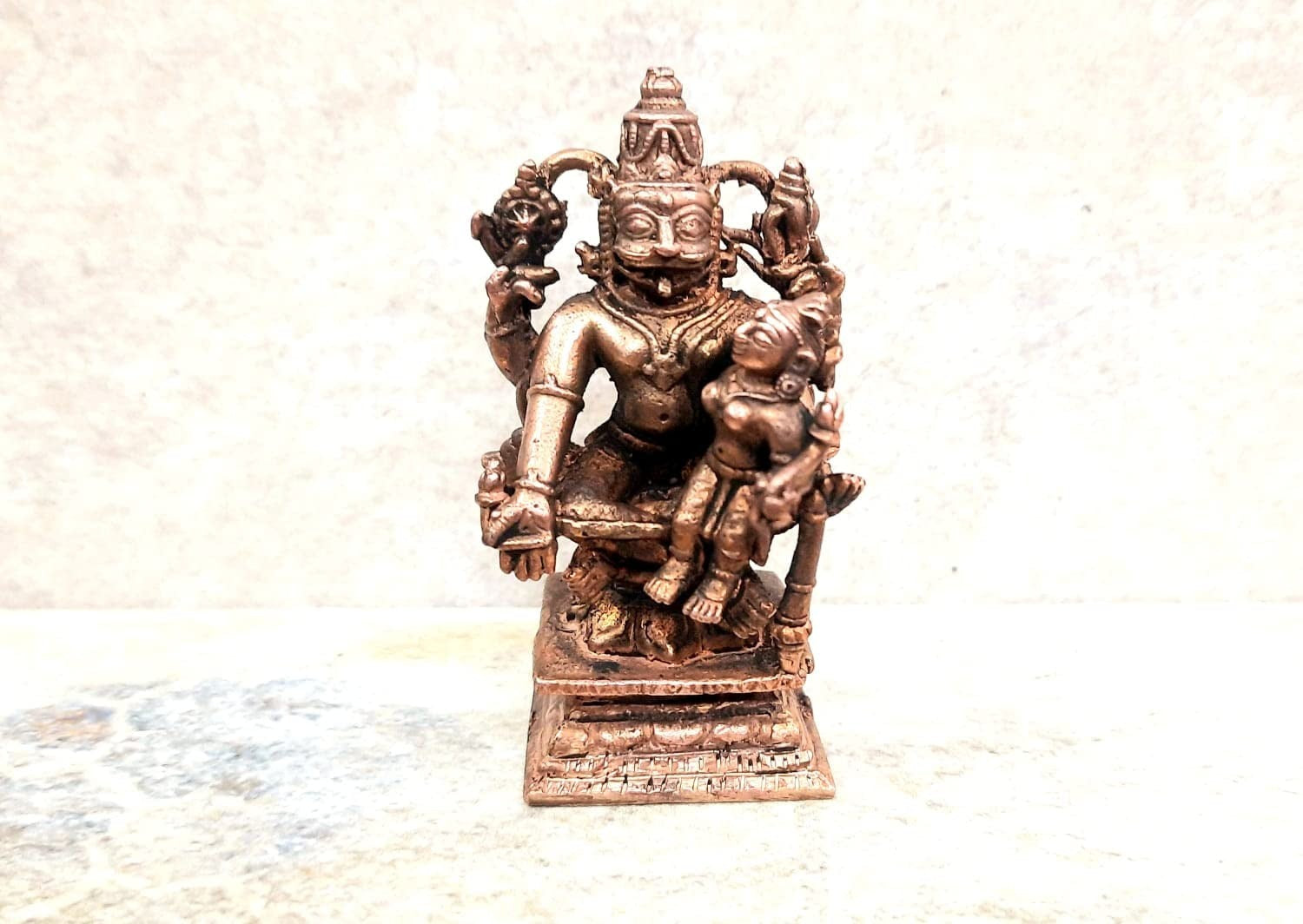 Brownish-Orange Copper Idolsby, 7.3Cm, Handmade Sri Yoga Lakshmi Narasimha, 183Grams, Patina Antique Finish, Pack Of 1 Piece