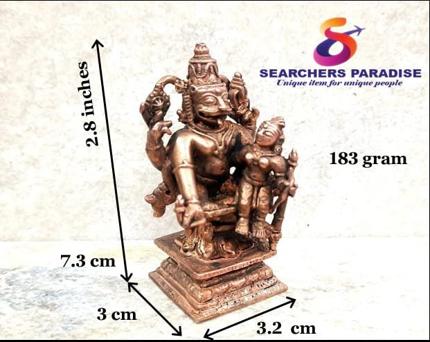Brownish-Orange Copper Idolsby, 7.3Cm, Handmade Sri Yoga Lakshmi Narasimha, 183Grams, Patina Antique Finish, Pack Of 1 Piece