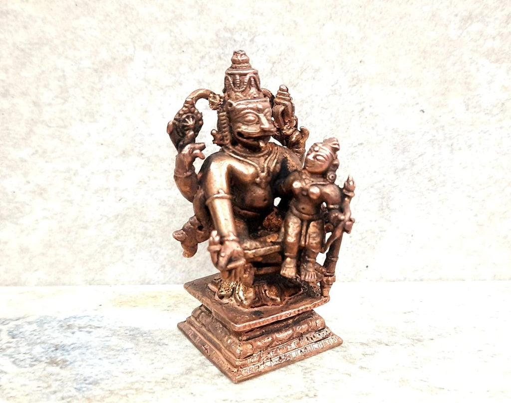 Brownish-Orange Copper Idolsby, 7.3Cm, Handmade Sri Yoga Lakshmi Narasimha, 183Grams, Patina Antique Finish, Pack Of 1 Piece